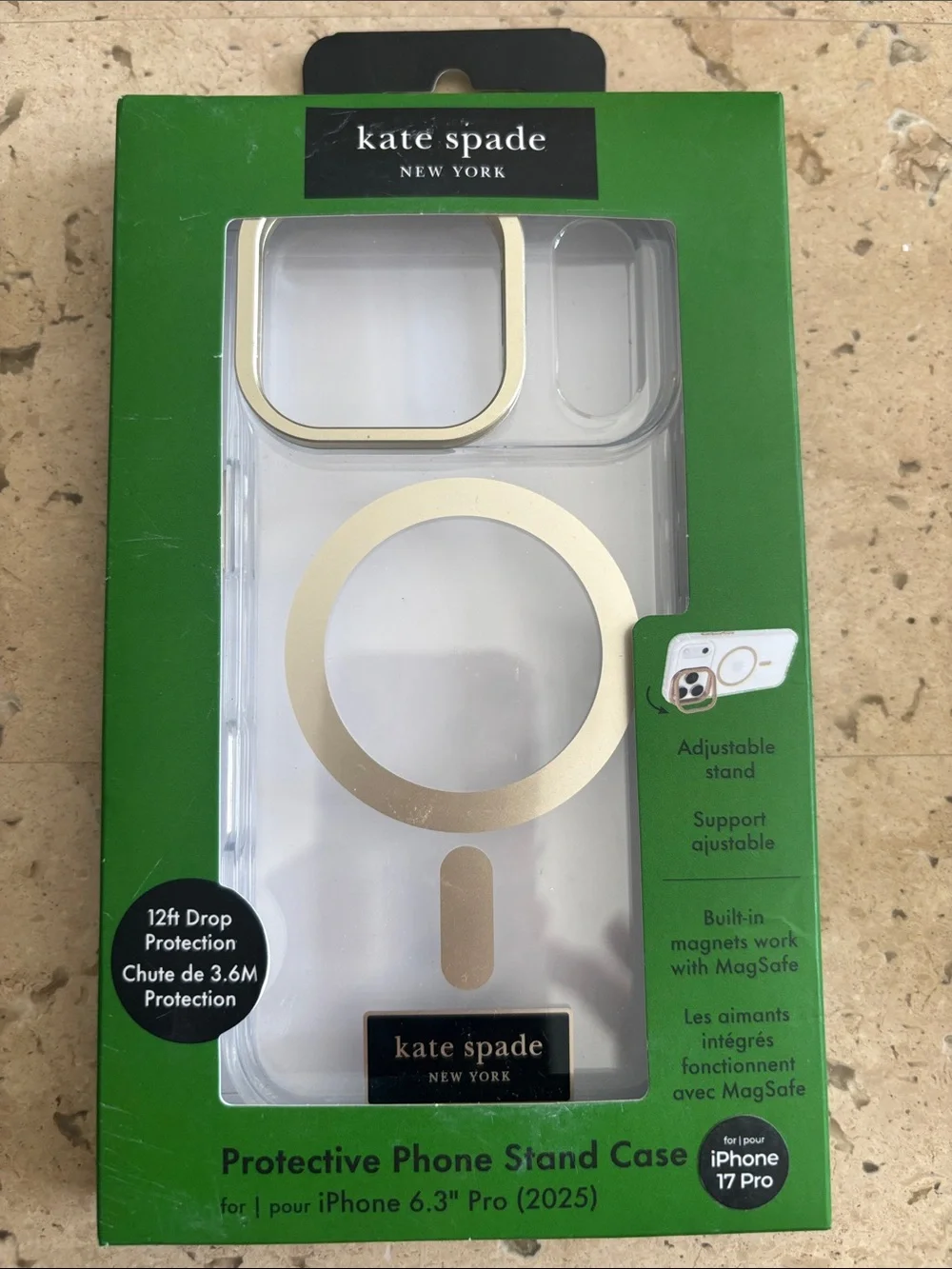 kate spade Clear iPhone 17 Pro Case with Gold Accents and Stand